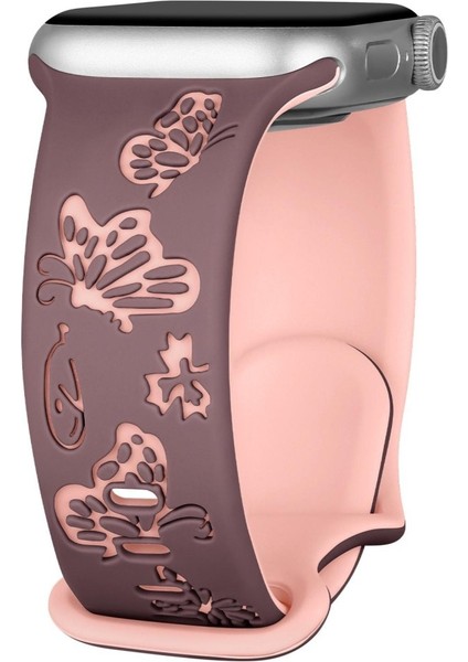 Apple Watch 44/45/46/49mm Kordon Kelebek Desen Yumuşak Silikon Kordon 2/3/4/5/6/se/7/8/9/10/11/ultra