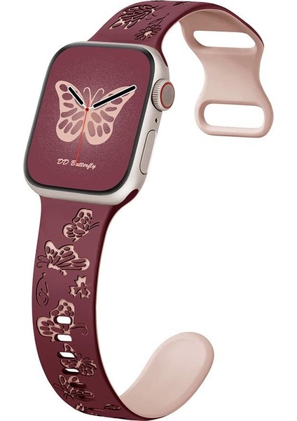 Apple Watch 44/45/46/49mm Kordon Kelebek Desen Yumuşak Silikon Kordon 2/3/4/5/6/se/7/8/9/10/11/ultra fiyatları