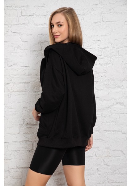 Siyah Kapüşonlu Oversize/geniş Kalıp Fermuarlı Kapüşonlu Kalın Içi Polarlı Sweatshirt K-500 fiyatları
