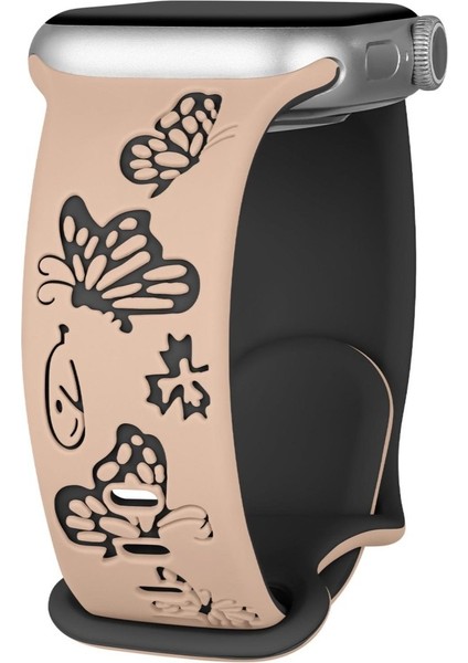 Apple Watch 42/44/45/46/49MM Kordon Kelebek Desen Yumuşak Silikon Kordon 2/3/4/5/6/se/7/8/9/10/ultra