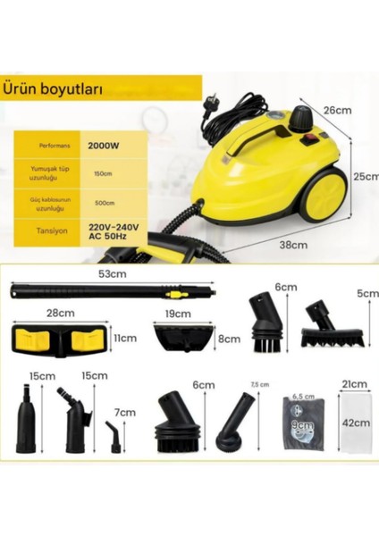 HW618-B Çok Amaçlı Süpürge El Tipi Buharlı Temizleyici Zemin Halı Kanepe, Döşeme, Araba, 1,5 L modelleri