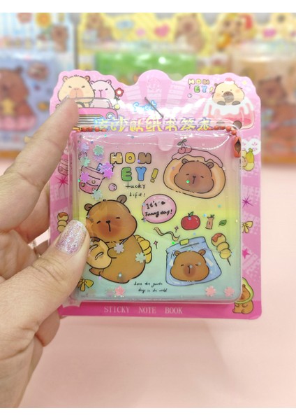 Capybara Sulu Pullu Anahtarlıklı Stickerlı Kapibara Not Defteri (7,5x7,5 Cm) - Sweet fiyatları