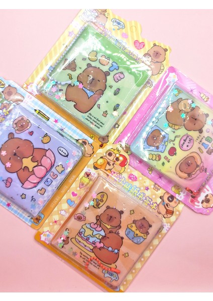 Capybara Sulu Pullu Anahtarlıklı Stickerlı Kapibara Not Defteri (7,5x7,5 Cm) - Sweet indirimleri