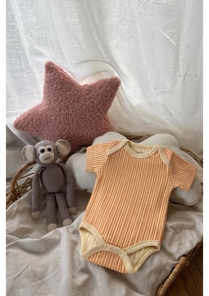 %100 Doğal Pamuk Özel Kumaş 3'lü Bebek Body Seti - Turuncu