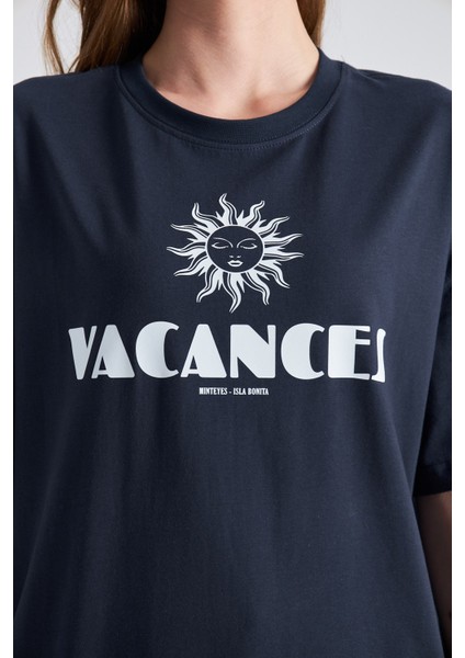 Vacanses Baskılı %100 Pamuklu Kadın Comfort Tişört fırsatları