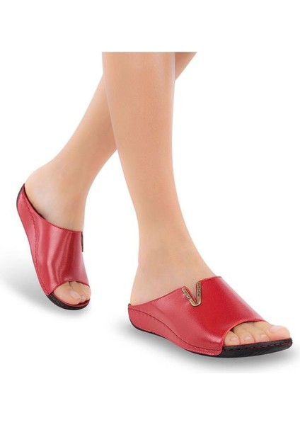 Mena 32219-005 Topuk Jelli Anatomik Taban Kadın Terlik Kırmızı 36-40