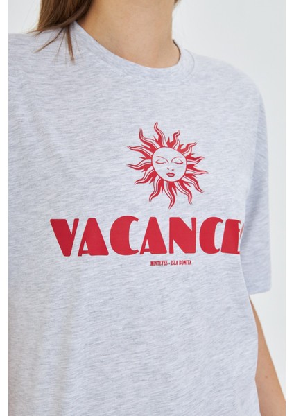 Vacanses Baskılı %100 Pamuklu Kadın Comfort Tişört modelleri