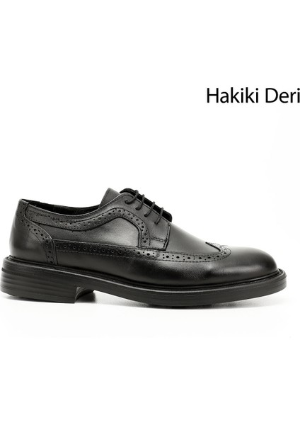 Erkek Siyah Bağcıklı Hakiki Deri Klasik Ayakkabı