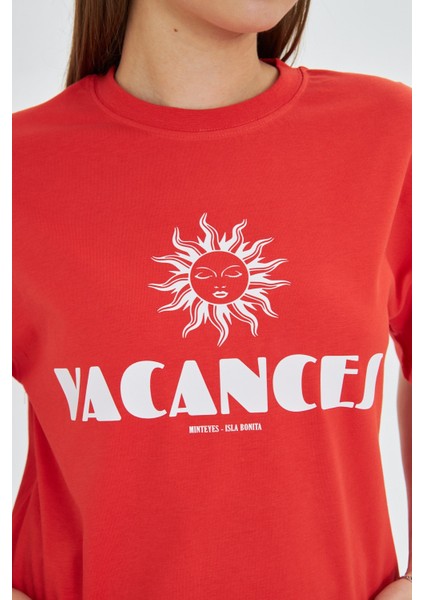 Vacanses Baskılı %100 Pamuklu Kadın Comfort Tişört modelleri