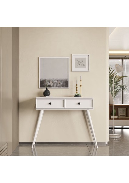 6021 Luna (Ahşap Ayaklı) Mdf Profil Çerçeveli 2 Çekmeceli Dresuar Beyaz