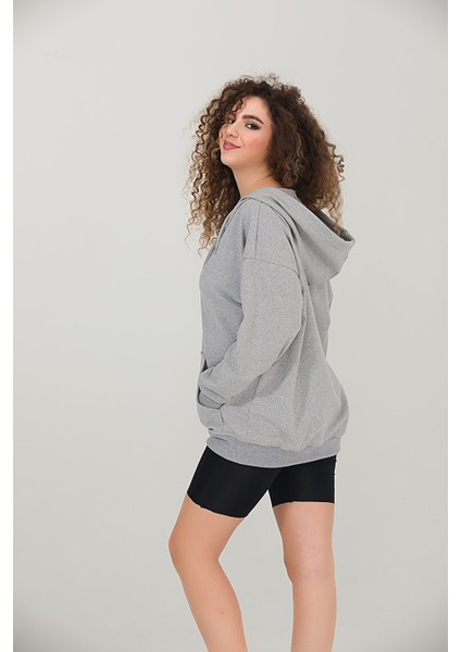 Gri Kapüşonlu Oversize/geniş Kalıp Fermuarlı Kapüşonlu Kalın Içi Polarlı Sweatshirt K-502 fiyatları