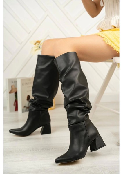 SYT-2002 Siyah Körüklü Kalın Topuklu Günlük Bayan Çizme fiyatları