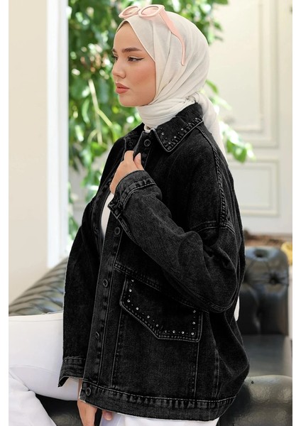 Taşlı Kot Ceket 1438 - Siyah