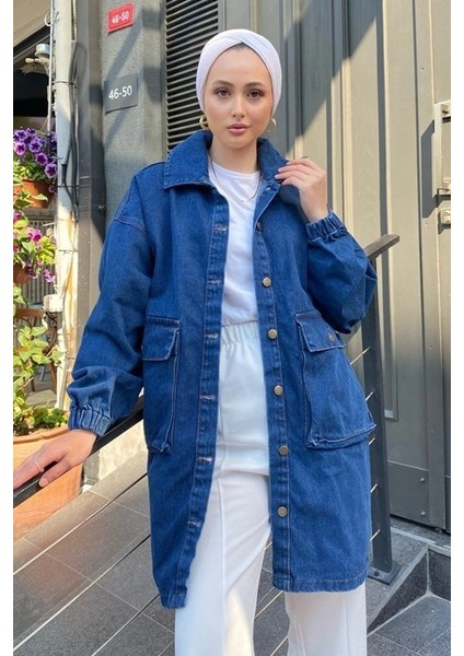 Oversize Cepli Kot Ceket 1435 - Mavi
