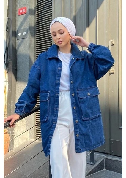 Oversize Cepli Kot Ceket 1435 - Mavi