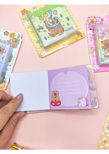 Capybara Sulu Pullu Anahtarlıklı Stickerlı Kapibara Not Defteri (7,5x7,5 Cm) - Pasta Doğumgünü fırsatları