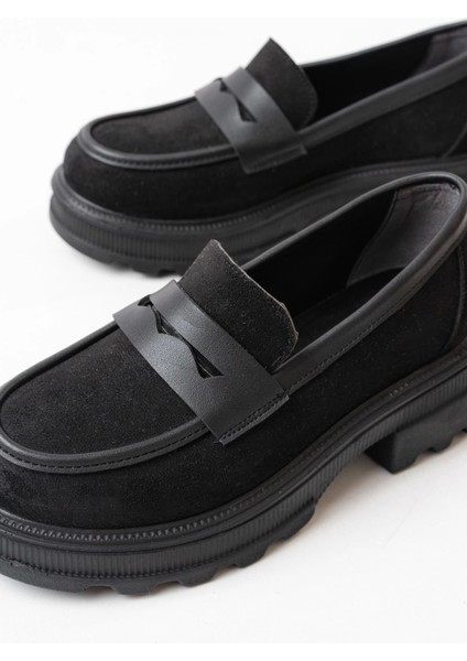746-759 Siyah Süet Günlük Yüksek Tabanlı Loafer Ayakkabı fırsatları