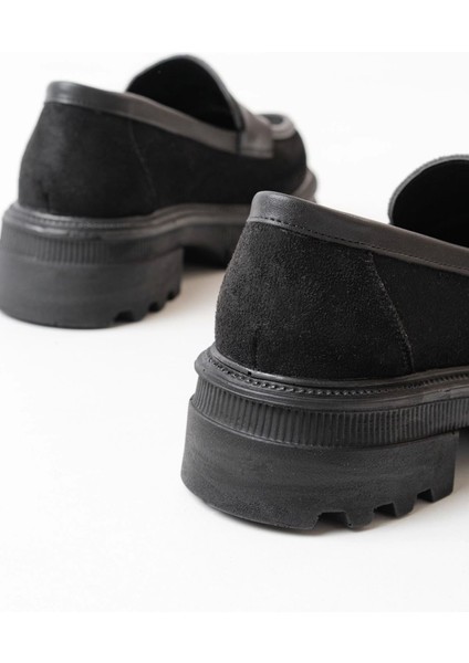 746-759 Siyah Süet Günlük Yüksek Tabanlı Loafer Ayakkabı indirimleri