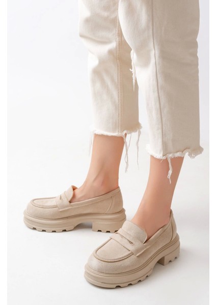 746-759 Bej Süet Günlük Yüksek Tabanlı Loafer Ayakkabı fiyatları