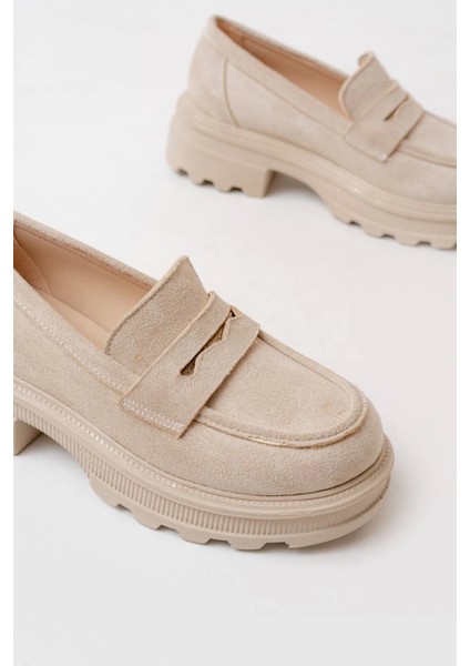 746-759 Bej Süet Günlük Yüksek Tabanlı Loafer Ayakkabı indirimleri