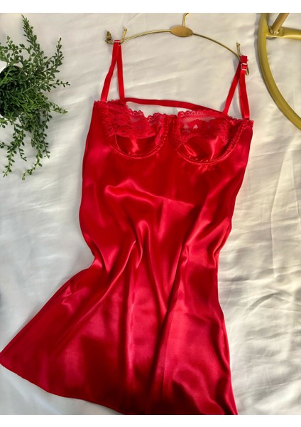 Saten Dantelli Kısa Gecelik