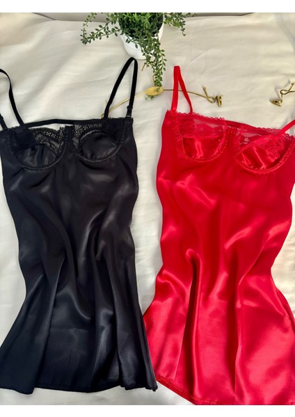 Saten Dantelli Kısa Gecelik modelleri