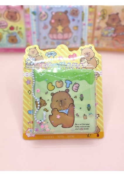 Capybara Sulu Pullu Anahtarlıklı Stickerlı Kapibara Not Defteri (7,5x7,5 Cm) - Cute