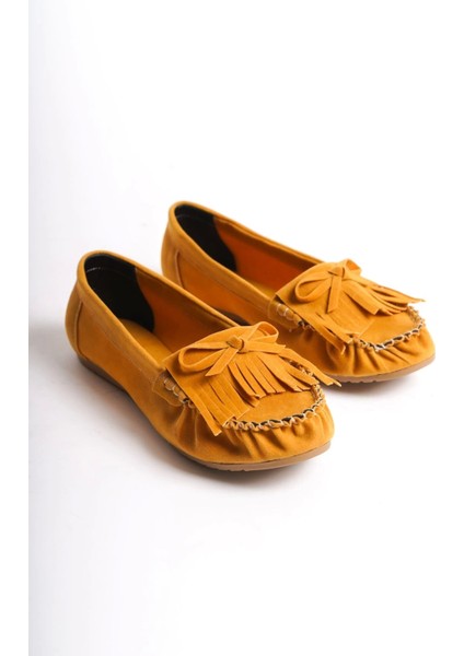 PS-100 Hardal Süet Püsküllü Günlük Kadın Babet fırsatları