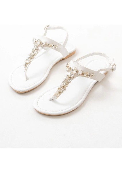 152-1110 Beyaz Gümüş Taşlı Parmak Arası Kadın Sandalet fırsatları