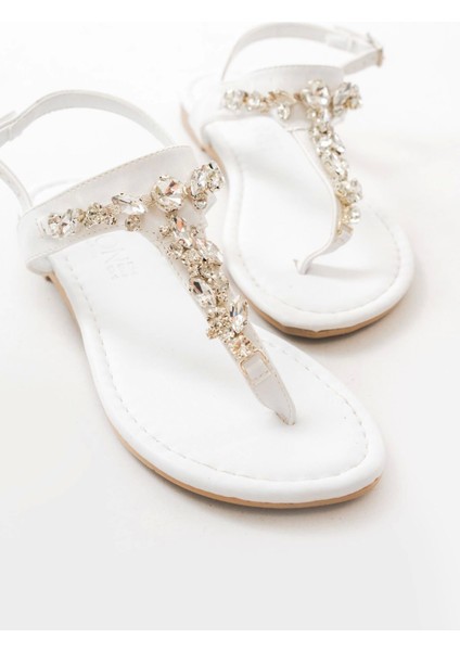 152-1110 Beyaz Gümüş Taşlı Parmak Arası Kadın Sandalet indirimleri