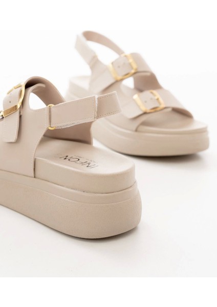 24422-1185 Bej Dolgu Topuk Kadın Sandalet indirimleri