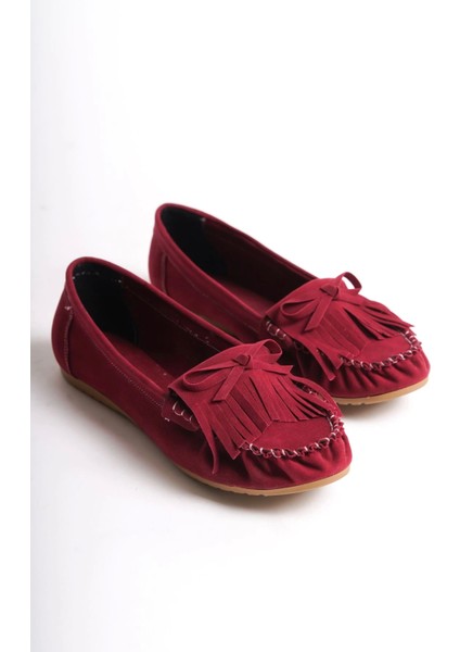 PS-100 Bordo Süet Püsküllü Günlük Kadın Babet fırsatları