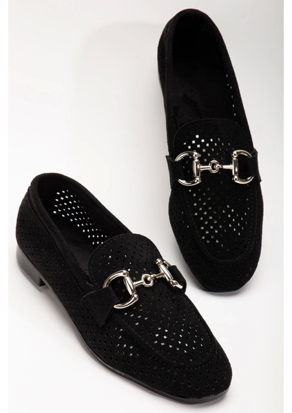 401 Siyah Süet Delikli Günlük Kadın Babet modelleri