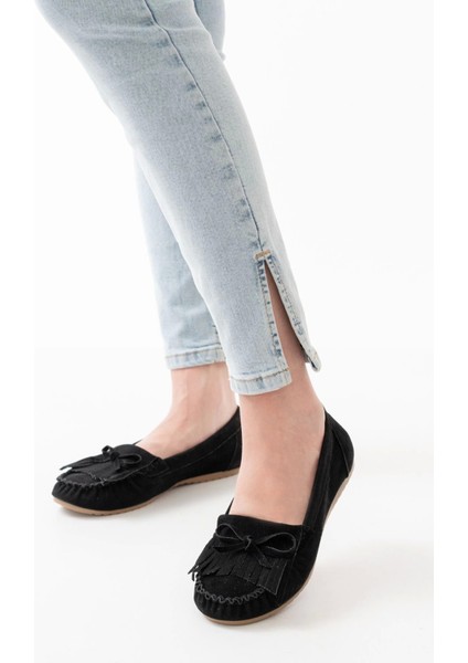 PS-100 Siyah Süet Püsküllü Günlük Kadın Babet fiyatları