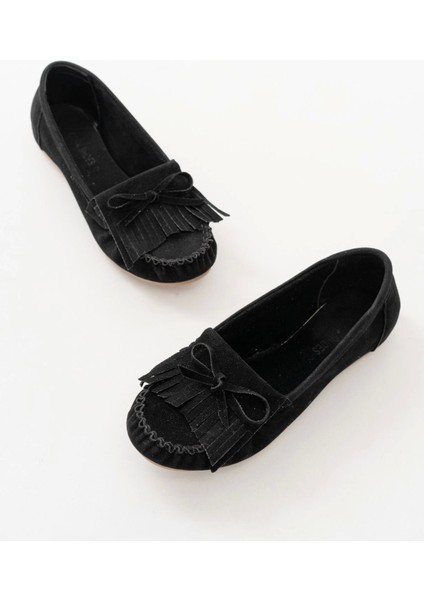 PS-100 Siyah Süet Püsküllü Günlük Kadın Babet fırsatları