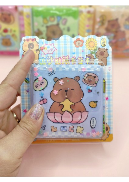 Capybara Sulu Pullu Anahtarlıklı Stickerlı Kapibara Not Defteri (7,5x7,5 Cm) - Luck fiyatları