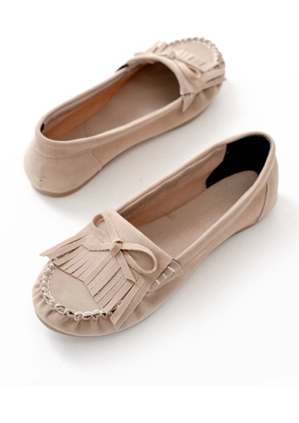 PS-100 Bej Süet Püsküllü Günlük Kadın Babet indirimleri