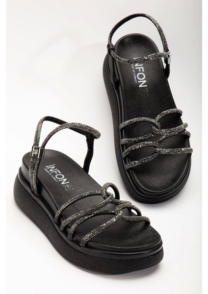 24422-1221 Siyah Dolgu Topuk Kadın Sandalet modelleri