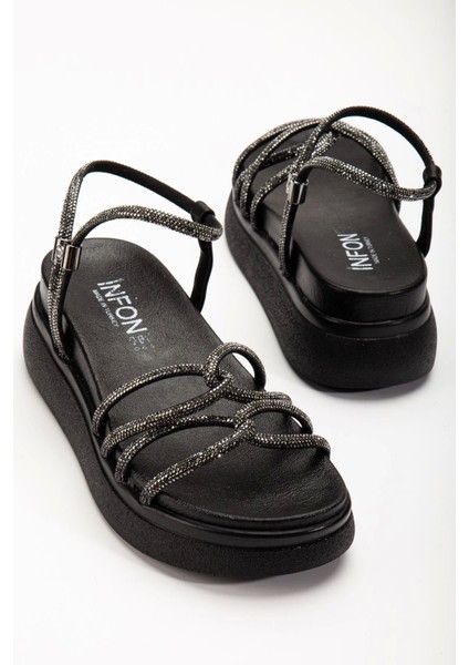 24422-1221 Siyah Dolgu Topuk Kadın Sandalet fırsatları
