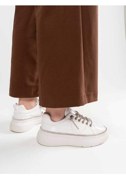 Krıste Bell 05 Beyaz Rugan Kadın Taş Ip Bağcıklı Kalın Taban Günlük Spor Ayakkabı modelleri