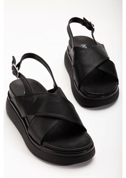 24422-1164 Siyah Dolgu Topuk Kadın Sandalet fırsatları