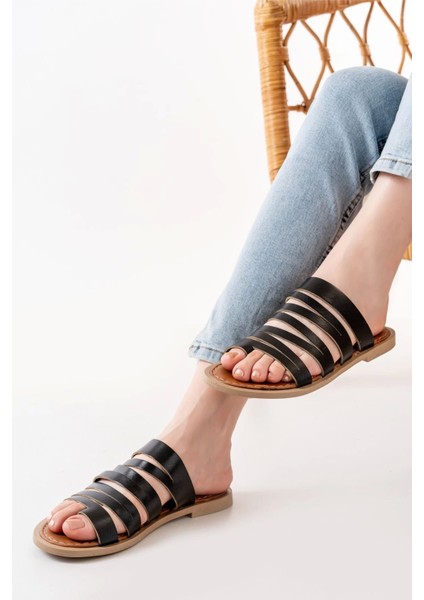 169-082 Siyah Ortopedik Deri Kadın Terlik fiyatları