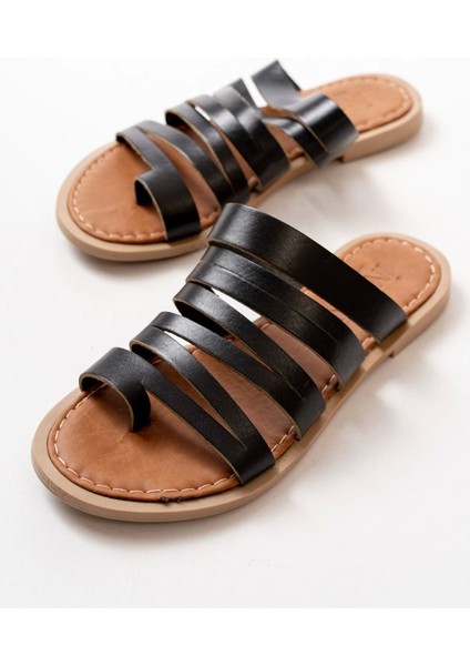 169-082 Siyah Ortopedik Deri Kadın Terlik modelleri