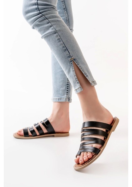 169-082 Siyah Ortopedik Deri Kadın Terlik indirimleri