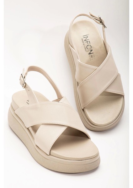 24422-1164 Bej Dolgu Topuk Kadın Sandalet modelleri