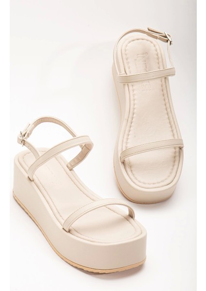 861-1027 Bej Dolgu Topuk Kadın Sandalet modelleri