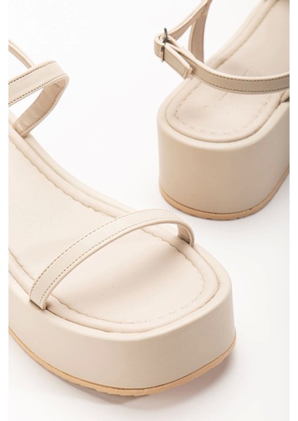 861-1027 Bej Dolgu Topuk Kadın Sandalet indirimleri