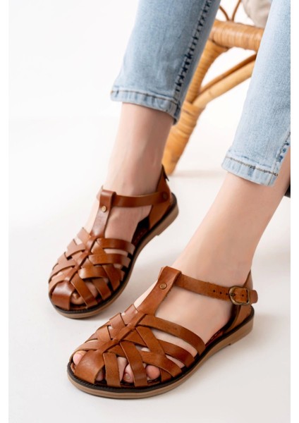 205-02 Taba Ortopedik Deri Kadın Sandalet