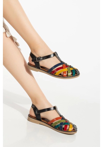 205-02 Siyah Multi Ortopedik Deri Kadın Sandalet fiyatları