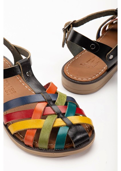 205-02 Siyah Multi Ortopedik Deri Kadın Sandalet indirimleri